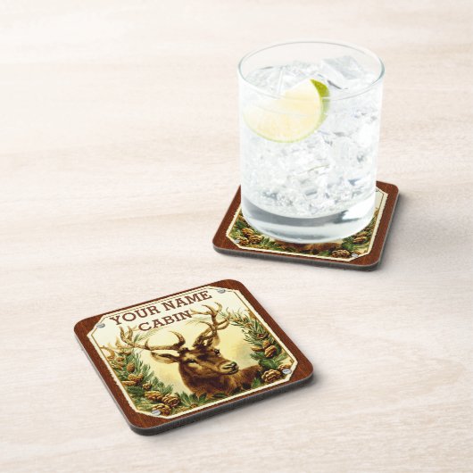 木製の穀物とパーソナライズなシカの小屋 コースター (右側)