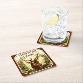 木製の穀物とパーソナライズなシカの小屋 スクエアペーパーコースター (インサイチュ)