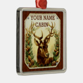 木製の穀物とパーソナライズなシカの小屋 メタルオーナメント (右)