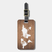 木製の穀物の世界地図の素朴な荷物のラベル ラゲッジタグ (正面縦)