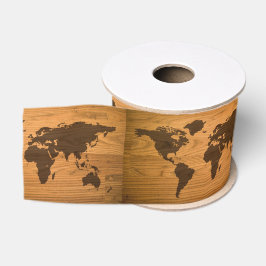 木製の穀物の世界地図 グログランリボン