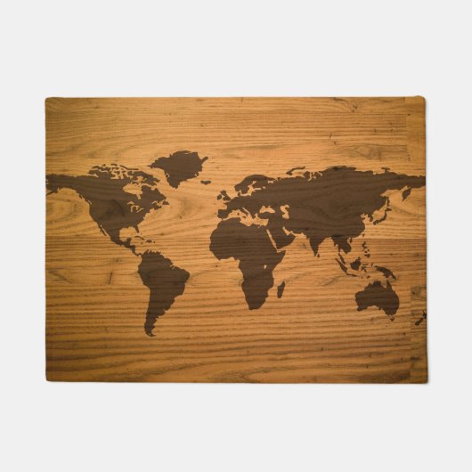 木製の穀物の世界地図 ドアマット (正面)