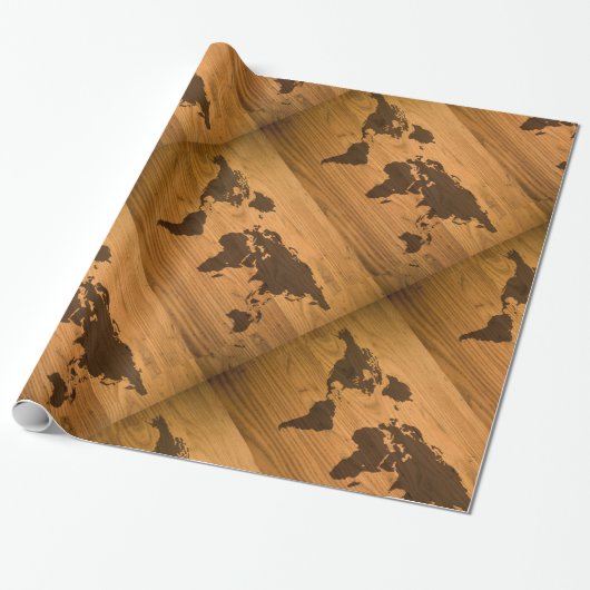木製の穀物の世界地図 ラッピングペーパー (アンロールド)