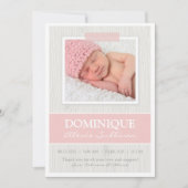 木製の穀物の写真の誕生の発表のピンクテープ 案内状 (正面)