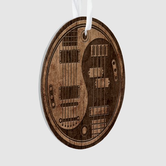 木製の穀物の効果のギターおよび低音の陰陽 オーナメント (正面)