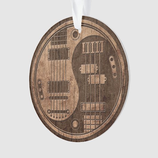 木製の穀物の効果のギターおよび低音の陰陽 オーナメント (正面)