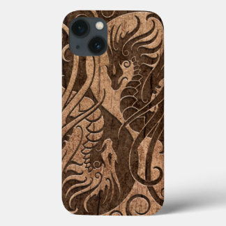 木製の穀物の効果の飛んでいるな陰陽のドラゴン iPhone 13ケース