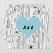 木製の穀物の木の青の結婚式招待状 招待状 (正面/裏面)