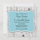 木製の穀物の木の青の結婚式招待状 招待状 (裏面)