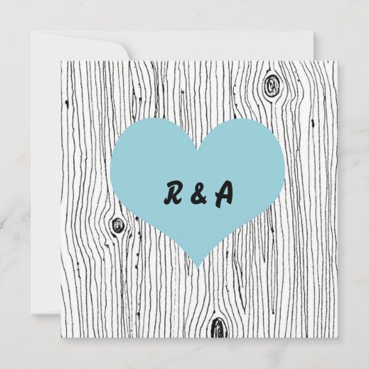 木製の穀物の木の青の結婚式招待状 招待状 (正面)