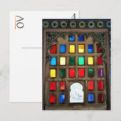 木製の窓枠に色付きのガラス ポストカード (正面/裏面)