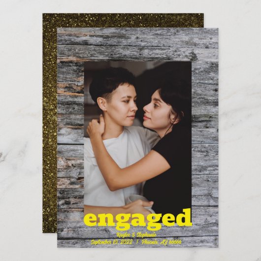 木製の節約日程カード - 結婚式写真 セーブザデート (正面/裏面)