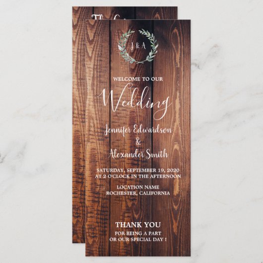 木製の納屋のウェディングプログラムの素朴な葉 プログラム (正面/裏面)