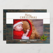 木製の素朴なクリスマスツリーのホリデー フォト カード (正面/裏面)