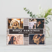 木製の素朴なデザインが特徴の4枚の写真を飾れるクリスマスカード カード (スタンド正面)