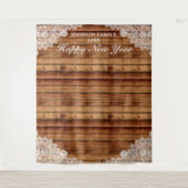 木製の素朴なホワイトレース新年の写真背景 タペストリー (正面)