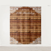 木製の素朴なホワイトレース 誕生日写真用背景 タペストリー (正面)