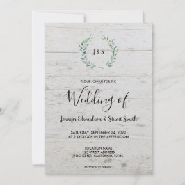 木製の素朴な水彩画の葉のモノグラム ウェディング 招待状