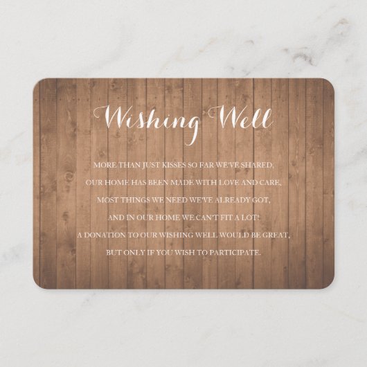 木製の素朴な結婚願い井戸の挿入カード エンクロージャーカード (正面)