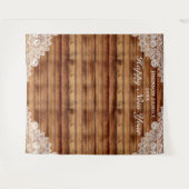 木製の素朴な背景と白いレースの飾りのお正月写真用背景 タペストリー (正面(横))