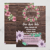 木製の素朴な花のウェディングリハーサルディナーカード 招待状 (正面/裏面)