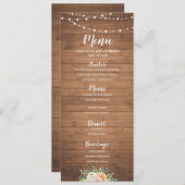 木製の素朴ストリングライトの花の付いたメニューカード メニュー (正面/裏面)