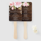 木製の素朴ストリングライトバラカスタムウェディング ハンドファン (正面&裏面)