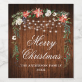 木製の素朴水色ポインセチア照明クリスマス ワインラベル (シングルラベル)