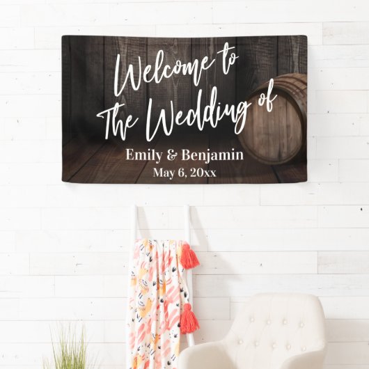木製の結婚樽へようこそ 横断幕 (インサイチュ)
