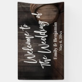 木製の結婚樽へようこそ 横断幕 (縦)