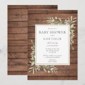 木製の緑豊かなベイビーシャワー/スプリンクル 招待状 (正面/裏面)