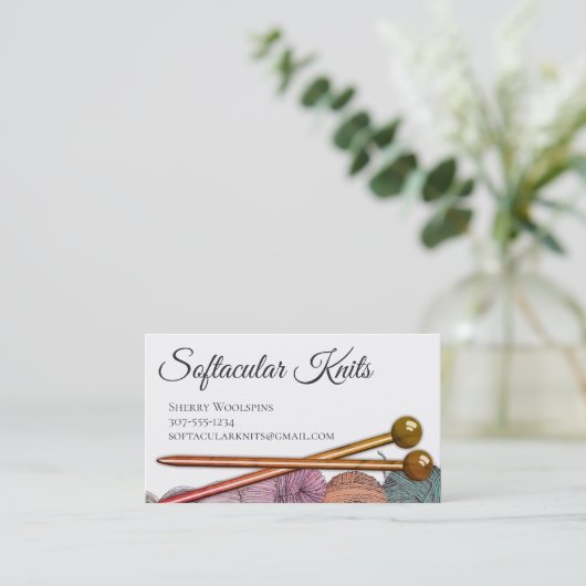 木製の編み物針ヤーンの編機械の名刺 名刺 (スタンド正面)