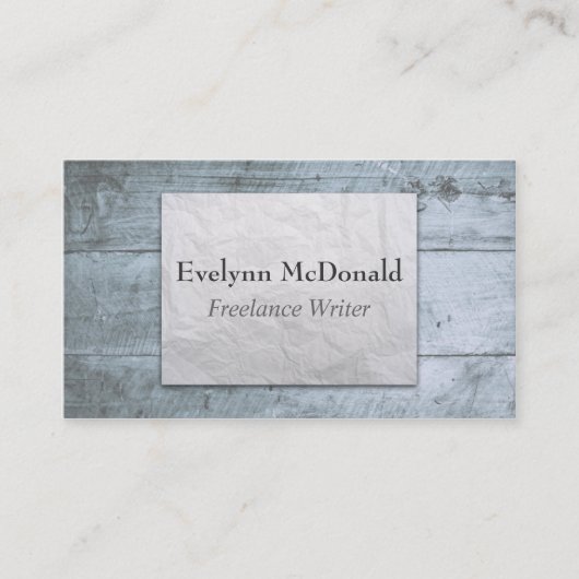 木製の背景しわの付いた紙フリーライター 名刺 (正面)