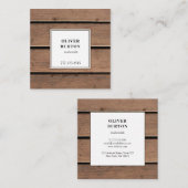 木製の背景にユニバーサル名刺。 スクエア名刺 (正面/裏面)