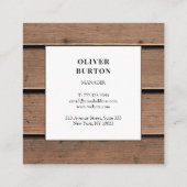 木製の背景にユニバーサル名刺。 スクエア名刺 (裏面)