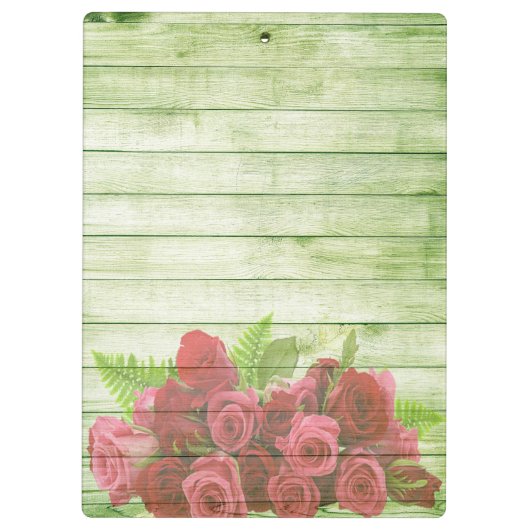 木製の背景のエレガントモダンバラ クリップボード (裏面)