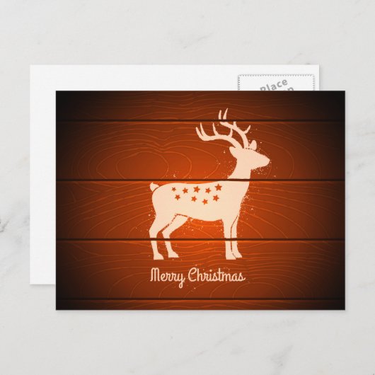 木製の背景のクリスマスシカ シーズンポストカード (正面/裏面)