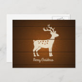 木製の背景のクリスマスシカ シーズンポストカード (正面/裏面)