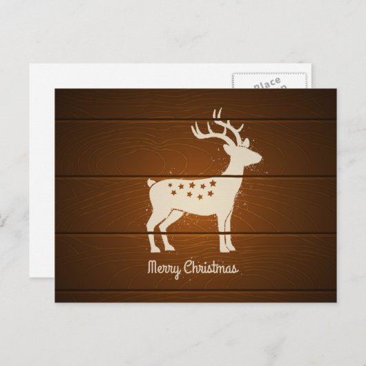 木製の背景のクリスマスシカ シーズンポストカード (正面/裏面)