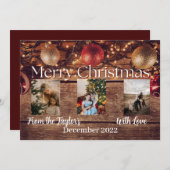 木製の背景クリスマスフォトカード シーズンカード (正面/裏面)