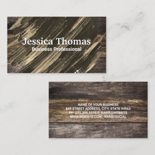 木製の背景 |ブラシ仕上げテクスチャ 名刺 (正面/裏面)