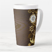 木製の背景（メカニカルシーホース付き） カフェラテマグ (右アングル)