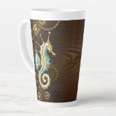 木製の背景（メカニカルシーホース付き） カフェラテマグ (左アングル)