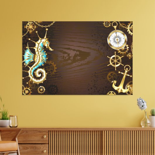 木製の背景(メカニカルシーホース付き) キャンバスプリント (インサイチュ (リビング))