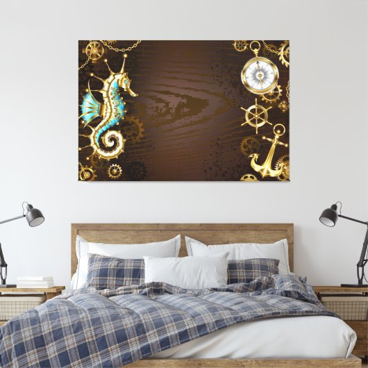 木製の背景(メカニカルシーホース付き) キャンバスプリント (インサイチュ (寝室))