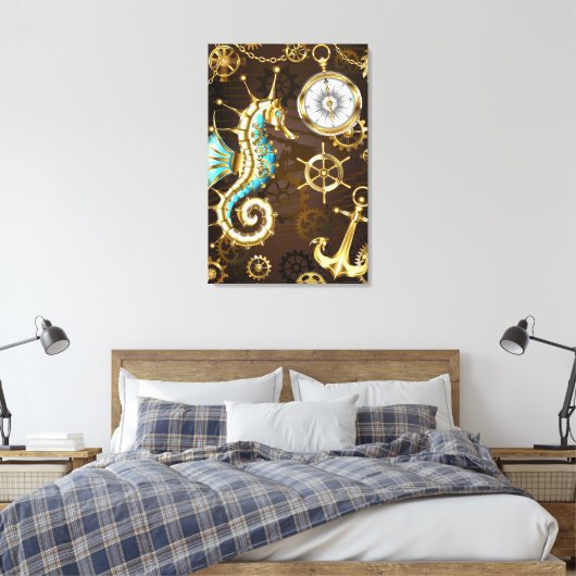 木製の背景(メカニカルシーホース付き) キャンバスプリント (インサイチュ (寝室))