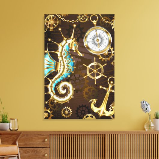 木製の背景(メカニカルシーホース付き) キャンバスプリント (インサイチュ (リビング))