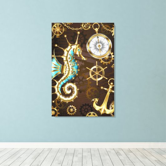 木製の背景(メカニカルシーホース付き) キャンバスプリント (インサイチュ (ウッドフロア))