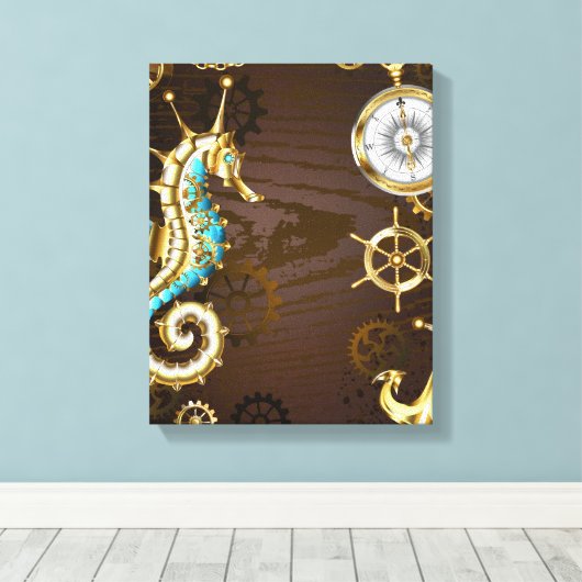 木製の背景(メカニカルシーホース付き) キャンバスプリント (インサイチュ (ウッドフロア))