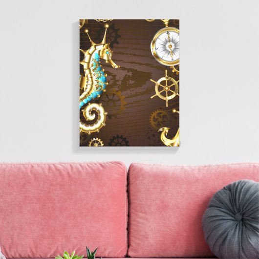 木製の背景(メカニカルシーホース付き) キャンバスプリント (インサイチュ (リビング))